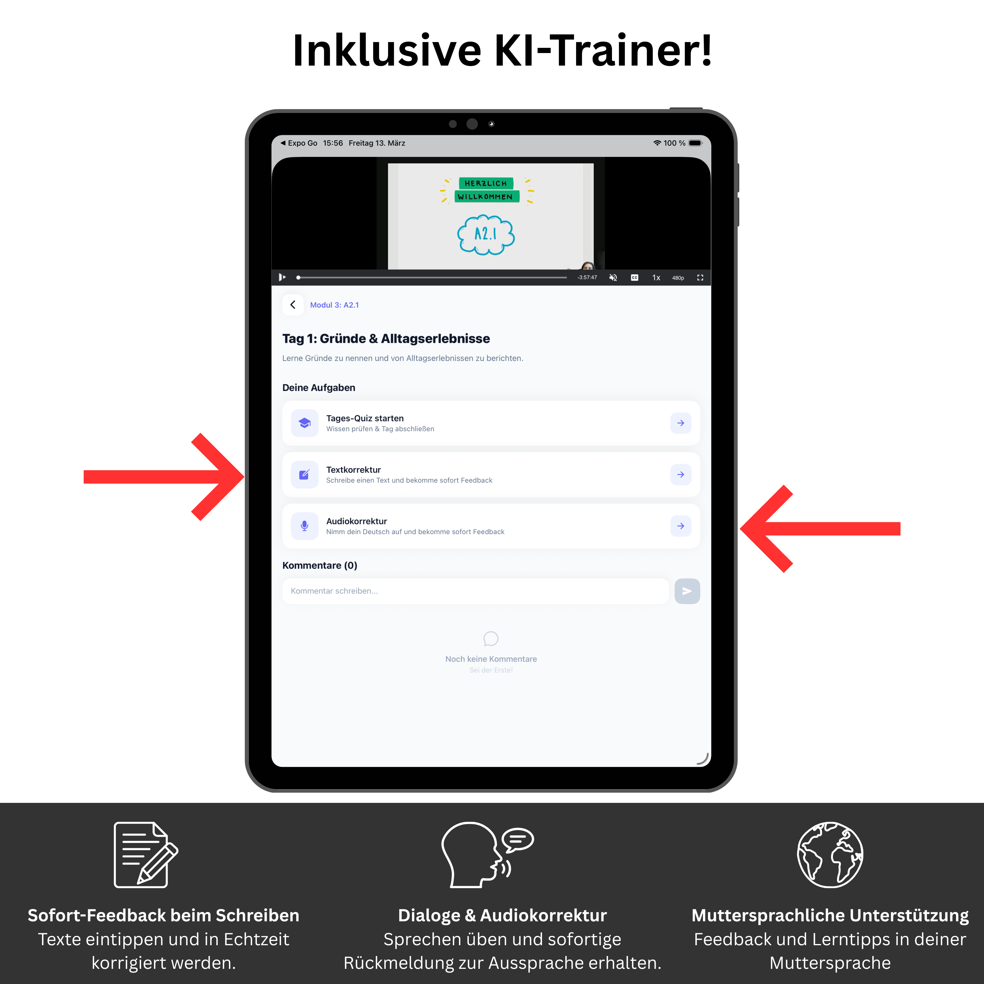 Deutschkurs A2.1 – Schritte plus Neu 3 Kursbuch (Hueber) + Videokurs Zugangscode | V-IZ