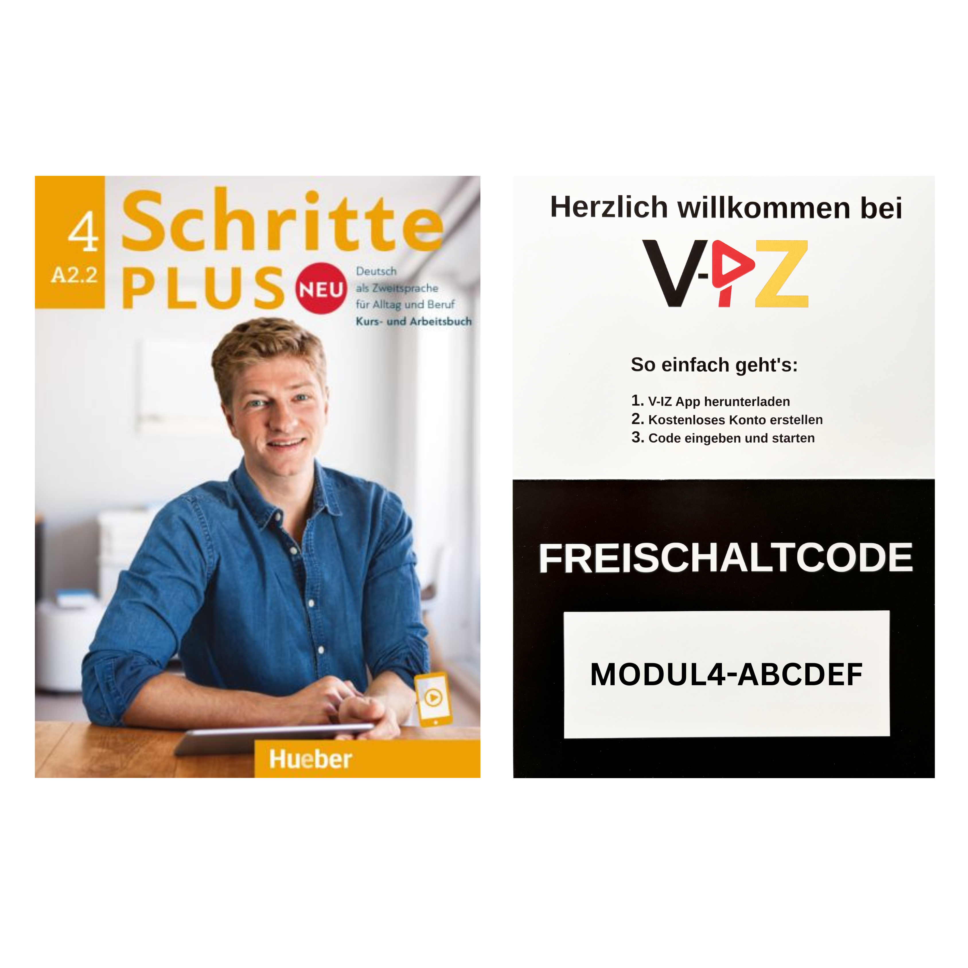 Deutschkurs A2.2 – Schritte plus Neu 4 Kursbuch (Hueber) + Videokurs Zugangscode | V-IZ
