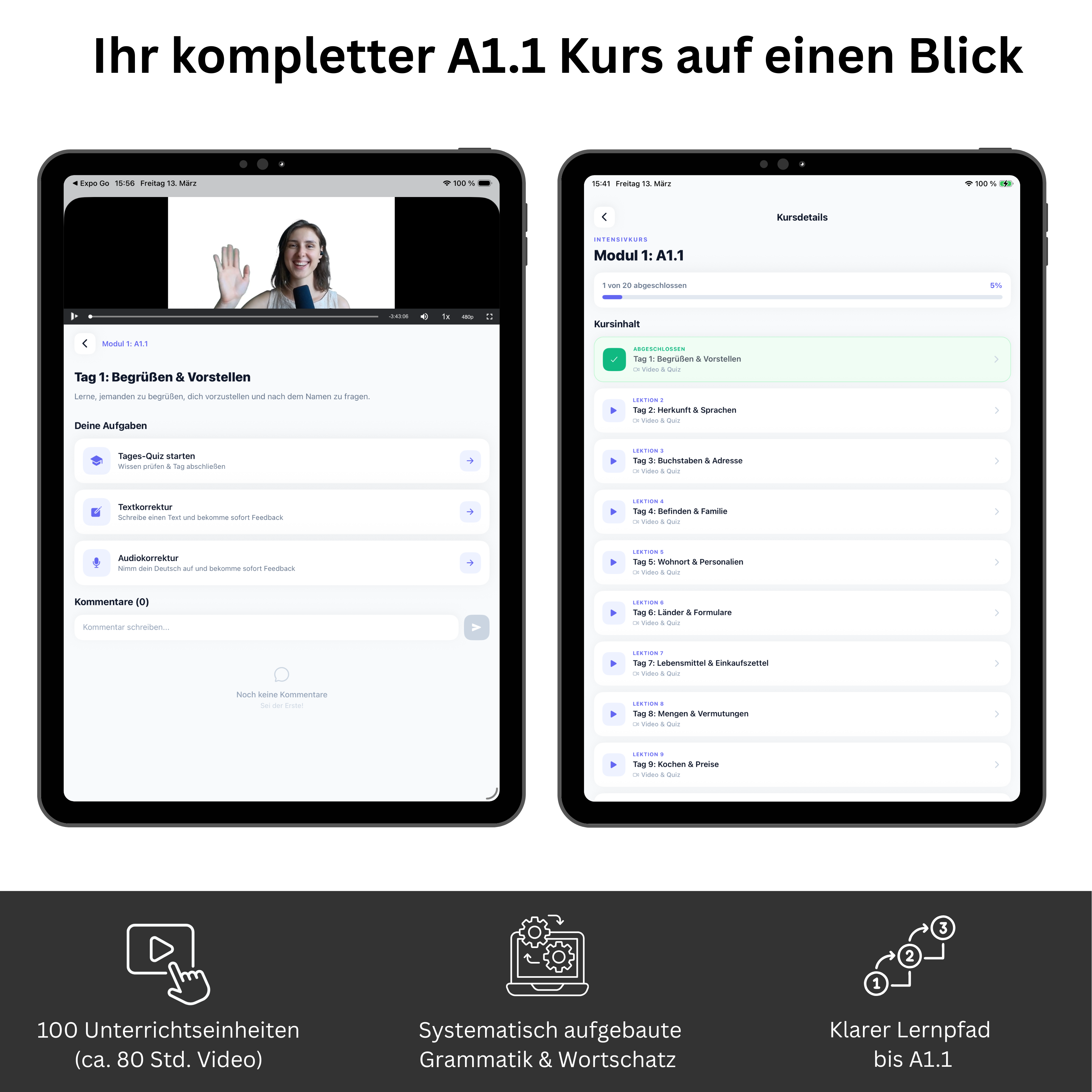 Deutschkurs A1.1 – Schritte plus Neu 1 Kursbuch (Hueber) + Videokurs Zugangscode | V-IZ