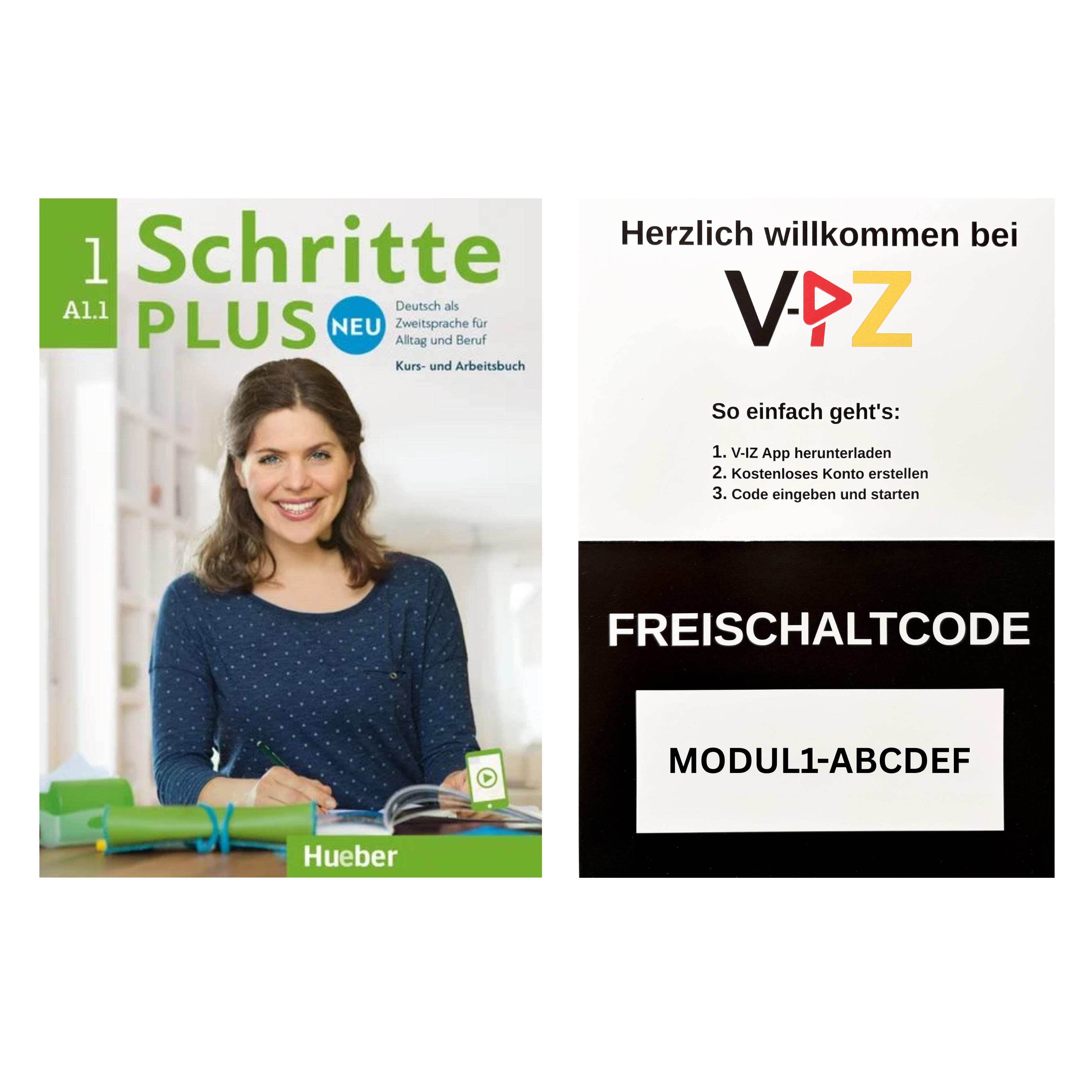 Deutschkurs A1.1 – Schritte plus Neu 1 Kursbuch (Hueber) + Videokurs Zugangscode | V-IZ
